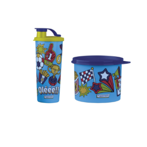 Jogo Tupperware 500ml Azul +Copo Infantil Com Bico Hora Do Jogo Tupperware 470ml Azul